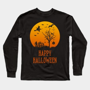 Happy Halloween Grim Reaper, Witch & Bats Long Sleeve T-Shirt